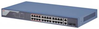 26 portos PoE switch (370 W); 24 PoE + 2 kombinált uplink port; smart menedzselhető