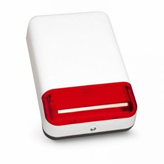 Kültéri hang- és fényjelző; ultrafényes LED-ek; piezo hang; műanyag burkolat; piros