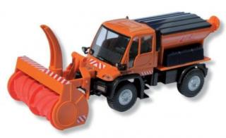 Mercedes-Benz Unimog Hókotró hómaróval modell, játék 1:40