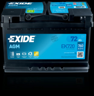 EXIDE AGM 72Ah jobb+ EK720 akkumulátor