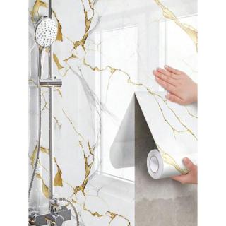 1 Tekercs Vízálló Aranyozott Márványmintás Tapéta, 45x100 cm, Fehér 35703384-F2
