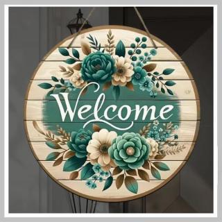 Bájos fa üdvözlő tábla virágos mintával – 20x20 cm, függő dekoráció – NA174146