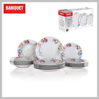 BANQUET Porcelán tányérkészlet Pink flowers, 18 részes 60311123