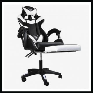 Gamer szék lábtartóval - fekete/fehér KO02B