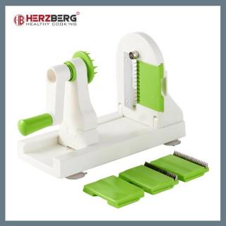 Herzberg zöldség spirálvágó készlet cserélhető, rozsdamentes acél pengékkel, zöld-fehér HG-8030