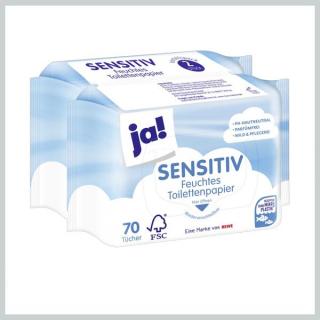 ja! Sensitive nedves toalettpapír, 70 darab, 2 csomag 8033362