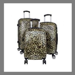 Kemény falú 3 részes leopárd mintás bőrönd 36337
