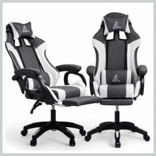 LEVELUP gamer forgószék lábtartóval és masszázspárnával fekete-fehér – KO29GRAF
