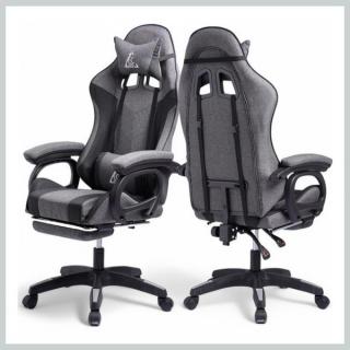 LEVELUP gamer forgószék lábtartóval és masszázspárnával – szürke KO29SZ