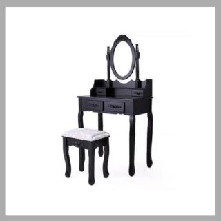 Tükrös fésülködő asztal székkel fekete színben HOP1000943-2