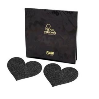 Bijoux Indiscrets Flash - csillogó szív bimbómatrica (fekete)