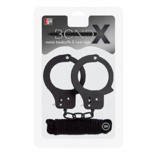 BondX Metal Cuffs  Love Rope Set - fém bilincs kötözővel (300 cm)
