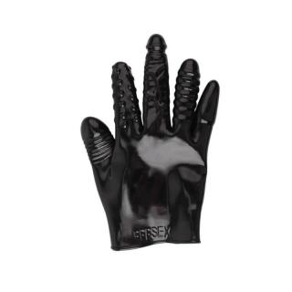 Chisa Novelties Anal Quintuple Glove - szilikon, vízálló, ötujjas, kesztyű formájú anál vibrátor - 8/9/10/12/23 cm (fekete)