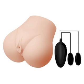 Crazy Bull Realistic Vagina And Anal Lifelike Experiens - távirányítós, vízálló, élethű, vibrációs vagina és popsi maszturbátor (testszínű)