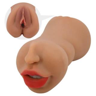 Crazy Bull Zoey - vízálló, élethű vagina és száj maszturbátor (barna)