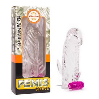 Debra Penis Sleeve With Vibration - csiklóizgatós, vízálló, vibrációs, hosszabbító péniszköpeny - 13 cm (átlátszó)