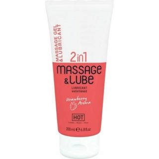 Hot Massage  Glide Gel 2in1 Strawberry - melegítős masszázsolaj és vízbázisú síkosító gél - eper (200 ml)