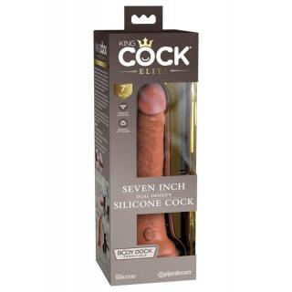 King Cock Elite 7" Dual Density Silicone Cock - szilikon, letapasztható, vízálló, élethű dildó - 17,8 cm (tan)