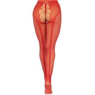 Leg Avenue Crotchless Backseam Tights - szexi harisnya (piros)