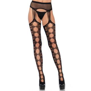 Leg Avenue Net Opaque Stockings - szexi harisnya (fekete)