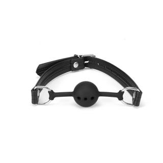Liebe Seele Black Bond Ball Gag - bőr szájpeckelő (ezüst-fekete)