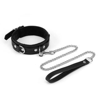 Liebe Seele Black Bond Collar With Leash - bőr nyakörv és póráz (ezüst-fekete)
