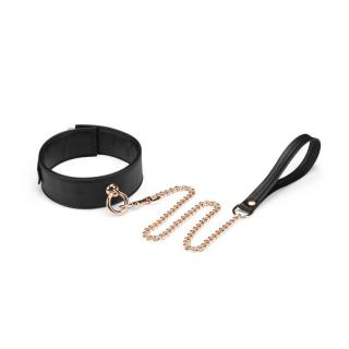Liebe Seele Black Organosilicon Collar With Leash - fém nyakörv és póráz (arany-fekete)