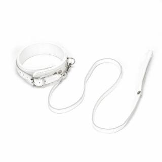 Liebe Seele Fuji White Collar With Leash - bőr nyakörv és póráz (ezüst-fehér)