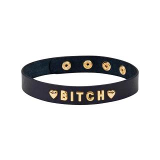 Liebe Seele Gold Word Choker-Bitch - bőr nyakörv (arany-fekete)