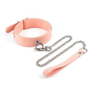 Liebe Seele Pink Organosilicon Collar With Leash - fém nyakörv és póráz (ezüst-rózsaszín)