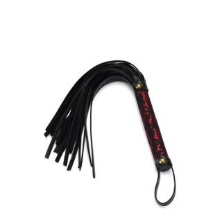 Liebe Seele Victorian Garden Lace And Vegan Leather Flogger Whip - műbőr korbács - 40 cm (fekete-piros)