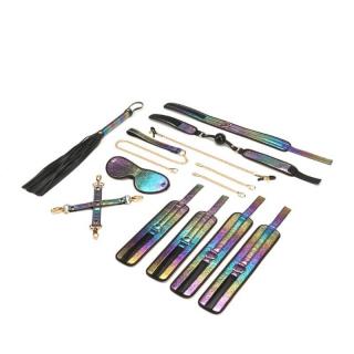 Liebe Seele Vivid Niji Glossy Multicolor Soft Bondage Kit - BDSM szett - 8 darabos (arany-fekete-többszínű)