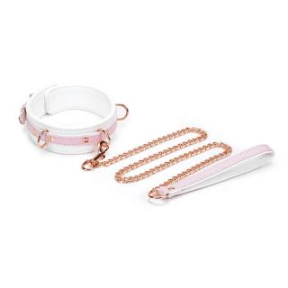 Liebe Seele White  Pink Fairy Goat Leather Collar - bőr nyakörv és póráz (arany-fehér-rózsaszín)