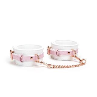 Liebe Seele White  Pink Fairy Goat Leather Hand Cuffs - bőr bilincs (arany-fehér-rózsaszín)