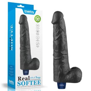 Lovetoy 10.5" Real Softee Vibrating Dildo - akkus, herés, vízálló, élethű vibrátor - 27,2 cm (fekete)