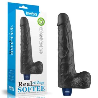 Lovetoy 10" Real Softee Vibrating Dildo - akkus, herés, vízálló, élethű vibrátor - 25,3 cm (fekete)