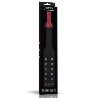 Lovetoy 15" Rebellion Reign Paddle Dual-Branch - fém, műbőr paskoló - 44 cm (fekete-piros)