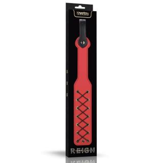 Lovetoy 15" Rebellion Reign Rope Paddle - fém, műbőr paskoló - 44 cm (fekete-piros)