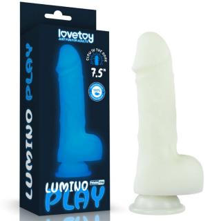 Lovetoy 7.5" Lumino Play Silicone Dildo - szilikon, letapasztható, herés, vízálló, élethű dildó - 19,3 cm (átlátszó)