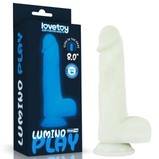 Lovetoy 8.0" Lumino Play Silicone Dildo - szilikon, letapasztható, herés, vízálló, élethű dildó - 20,9 cm (átlátszó)