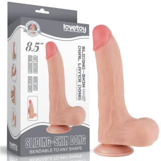 Lovetoy 8.5" Sliding Skin Dual Layer Dong - letapasztható, herés, élethű dildó - 22 cm (testszínű)