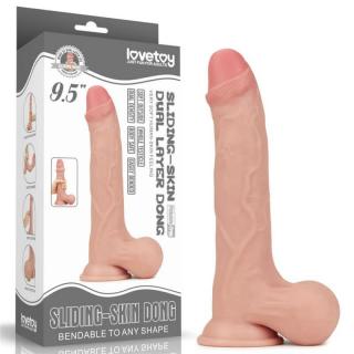 Lovetoy 9.5" Sliding Skin Dual Layer Dong Whole Testicle - letapasztható, herés, vízálló, élethű dildó - 24,5 cm (testszínű)