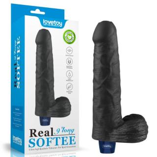 Lovetoy 9" Real Softee Vibrating Dildo - akkus, herés, vízálló, élethű vibrátor - 22,6 cm (fekete)