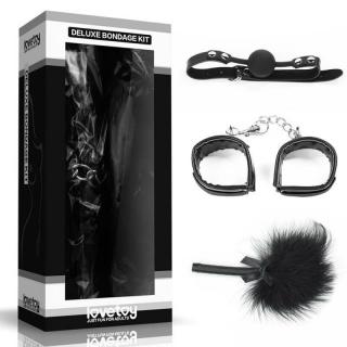 Lovetoy Deluxe Bondage Kit III - BDSM szett - bilincs + szájpeckelő + cirógató (fekete)