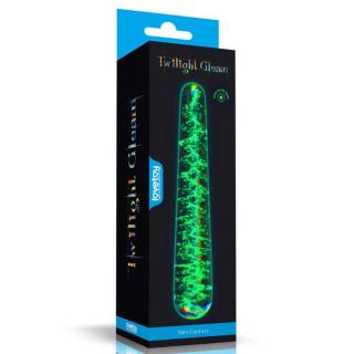 Lovetoy Glow In The Dark Twilight Gleam Glass Dildo Slim Fantasy - kétvégű, vízálló, üveg dildó - 16,3 cm (többszínű)