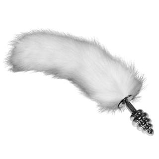 Lovetoy Gorgeous Metal Anal Tail (Silver) White - fém anál dildó - 6,8/35 cm (fehér-ezüst)