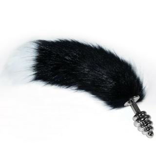 Lovetoy Gorgeous Metal Anal Tail White+Black - fém anál dildó - 6,8/35 cm (fekete-fehér-ezüst)