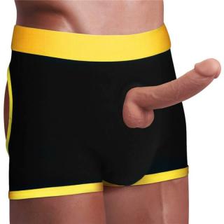 Lovetoy Horny Strapon Shorts - szövet, szilikon boxer alsó O-gyűrűvel - dildó nélkül (sárga-fekete)
