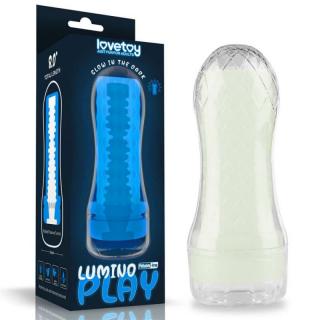 Lovetoy Lumino Play Masturbator Ribbed - vízálló maszturbátor (kék)