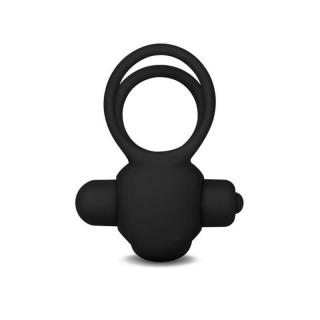 Lovetoy Power Clit Duo Silicone Cockring - szilikon, csiklóizgatós, vibrációs péniszgyűrű (fekete)